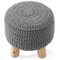 Pouf Ottoman Footstool, 13" Round x 11" High, Hand-Knitted Cotton Footrest, Non-Skid Wood Legs, Boho Foot Stool for Living Room, Bedroom